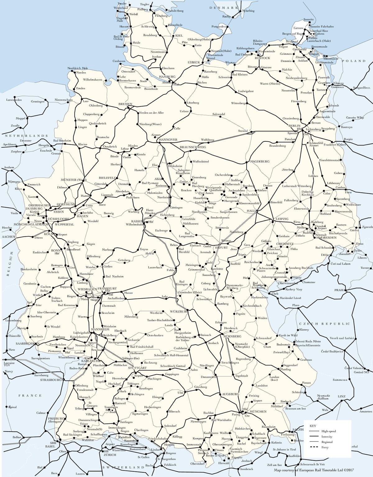 kaart van Duitsland trein routes