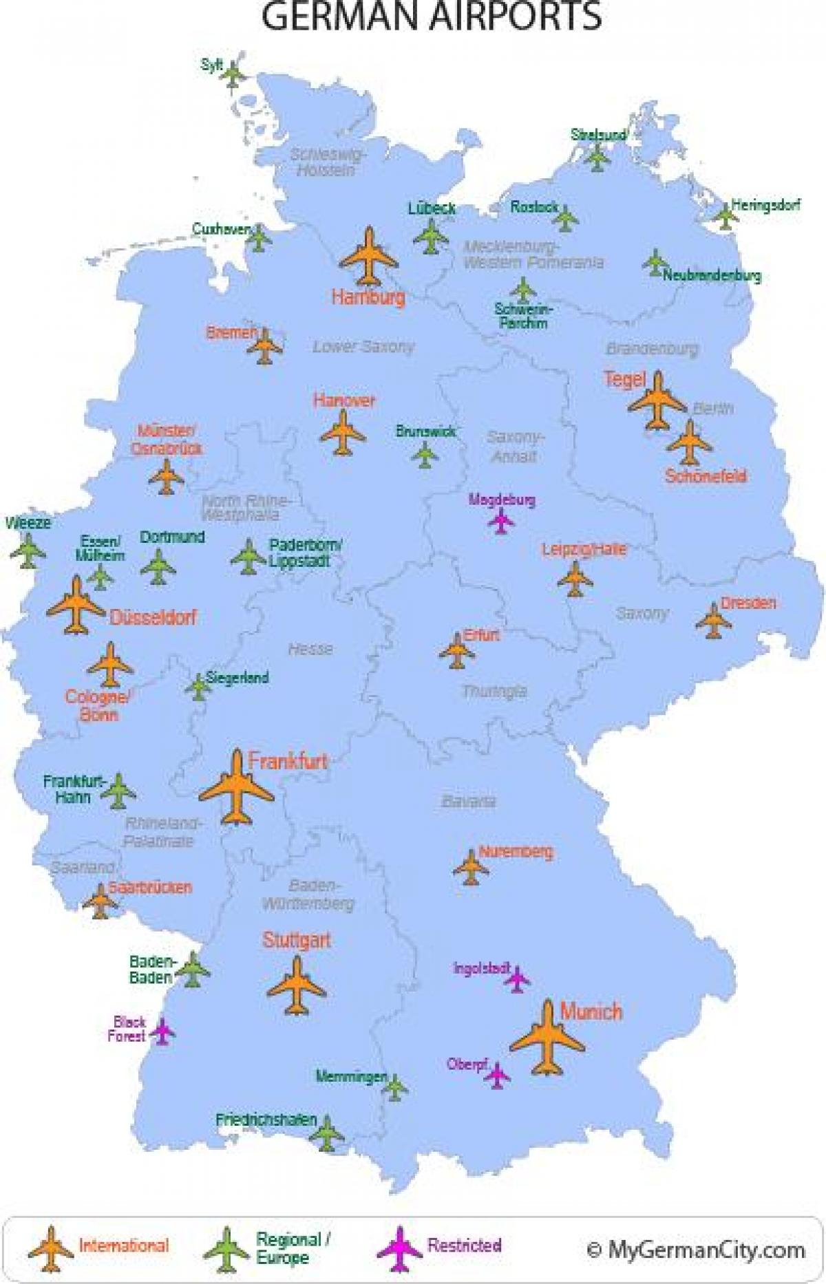 de grote luchthavens in Duitsland kaart bekijken